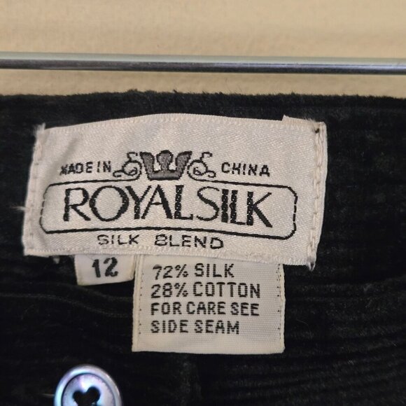 Royal Silk NWT Black Silk Blend Corduroy Pants Size 12 - Picture 4 of 4